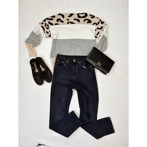 Levi's 501 Dark Wash Denim Jeans Distressed Ripped Raw Hem Button‎ Fly